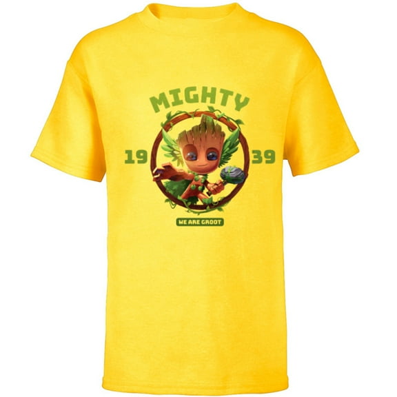 Marvel 85th Anniversary We Are Groot Mighty Thor Impression - Short Sleeve T-Shirt for Kids - Customized-Yellow