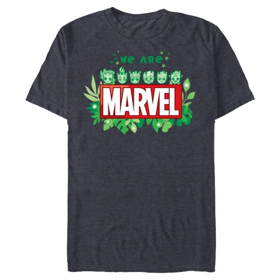 Marvel 85th Anniversary We Are Groot We Are Marvel Logo - Short Sleeve Blended T-Shirt for Adults - Customized-Navy Heather