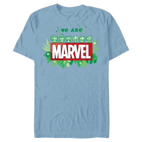 Marvel 85th Anniversary We Are Groot We Are Marvel Logo - Short Sleeve Blended T-Shirt for Adults - Customized-Ocean Blue