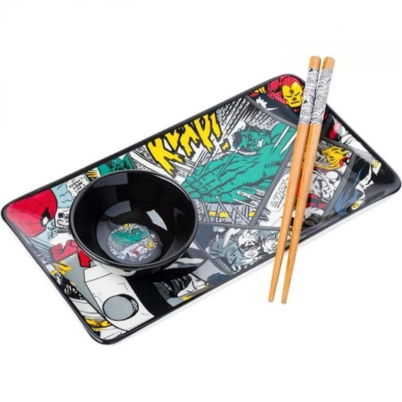 Marvel 901957 Comic Collage Ceramic Sushi Set - 3 Piece