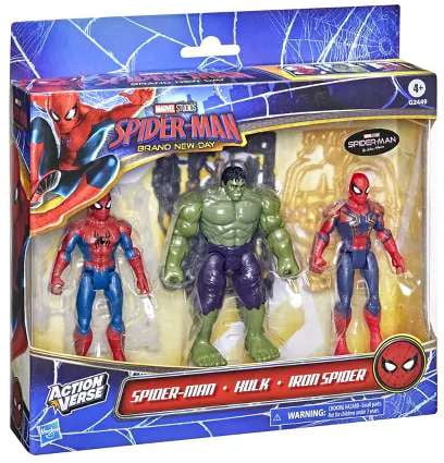 フィギュアセット HULK Spider-Man Ms. Marvel Marvel, ActionVerse Spider-Man Hulk Iron Spider, 4.5-inch, 3-pack