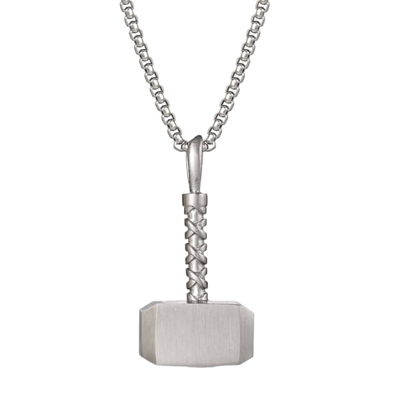 Marvel Adult Men's Stainless Steel Thor Hammer Pendant, 22"