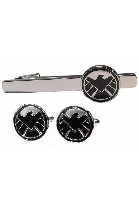 Marvel Agents of Shield Silvertone/Black Tie Clip & Cufflinks Set
