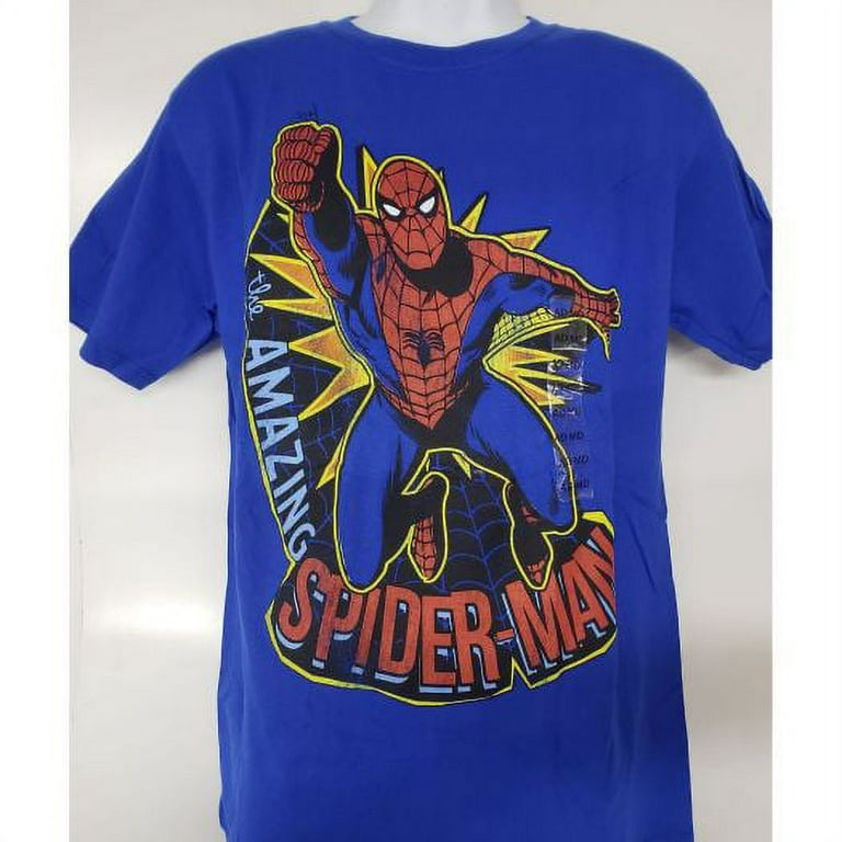 Sleeve Spider-man Amazing Adult Marvel L Graphic T-shirt Size Short Blue