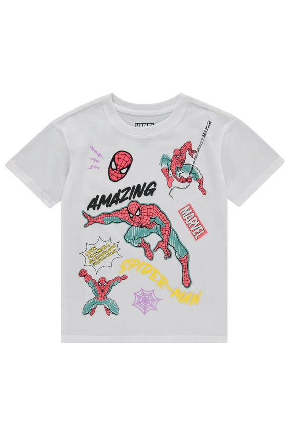 Amazing Spiderman Super Hero Girls Short Sleeve T-Shirt- Little and Big Girl Sizes 4-16 Ivory