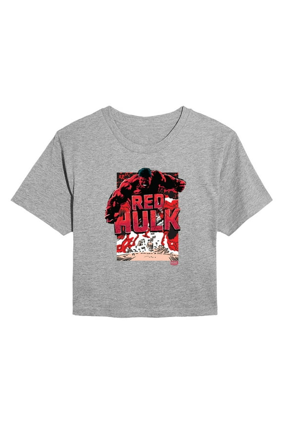 - Angry Red Hulk - Juniors Cropped Graphic T-Shirt