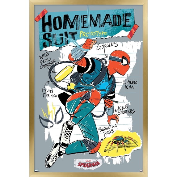 Marvel Animations' Your Friendly Neighborhood Spider-Man - Homemade Suit Wall Poster, 22.375" x 34" Framed