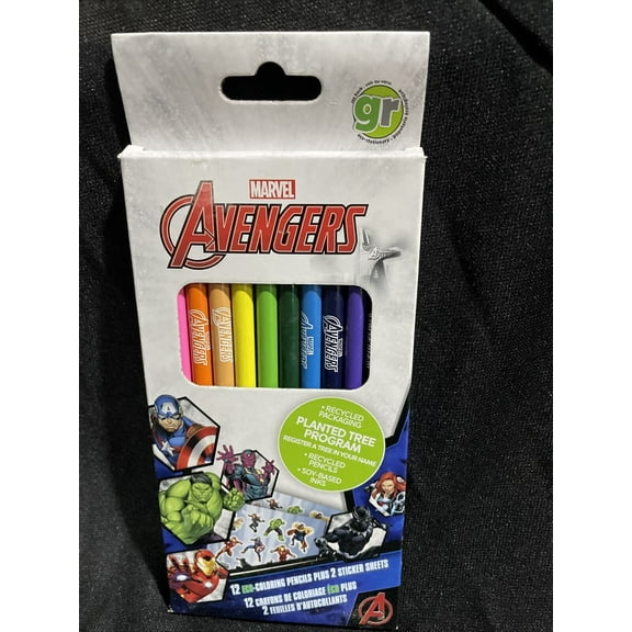 Marvel Avengers 12 Shade Coloring Pencils Plus 2 Sticker Sheets