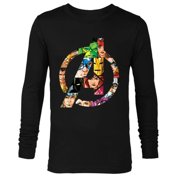 Marvel Avengers 60th Anniversary A-Logo Symbol Circle Faces- Long Sleeve T-Shirt for Men - Customized-Black