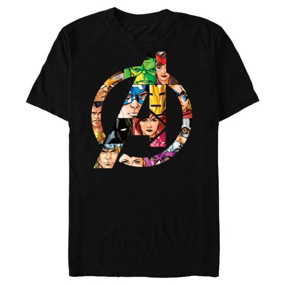 Marvel Avengers 60th Anniversary A-Logo Symbol Circle Faces- Short Sleeve Blended T-Shirt for Adults - Customized-Black