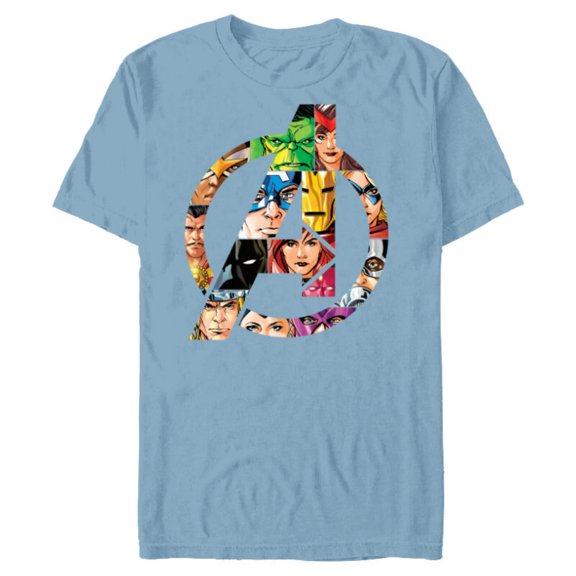 Marvel Avengers 60th Anniversary A-Logo Symbol Circle Faces- Short Sleeve Blended T-Shirt for Adults - Customized-Ocean Blue