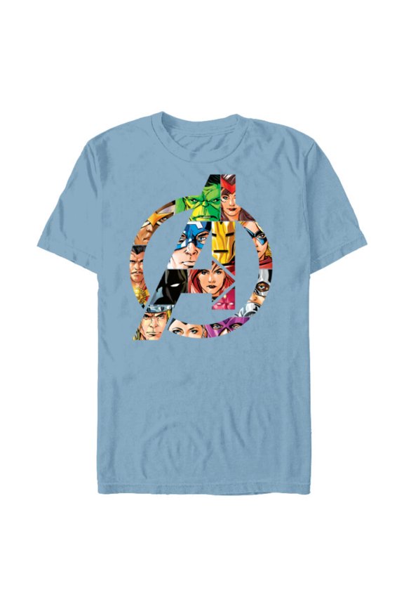 Avengers 60th Anniversary A-Logo Symbol Circle Faces- Short Sleeve Blended T-Shirt for Adults - Customized-Ocean Blue