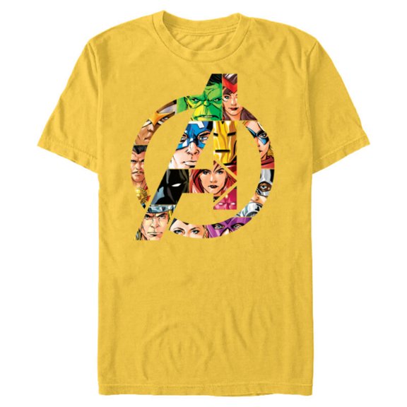 Marvel Avengers 60th Anniversary A-Logo Symbol Circle Faces- Short Sleeve Blended T-Shirt for Adults - Customized-Yellow
