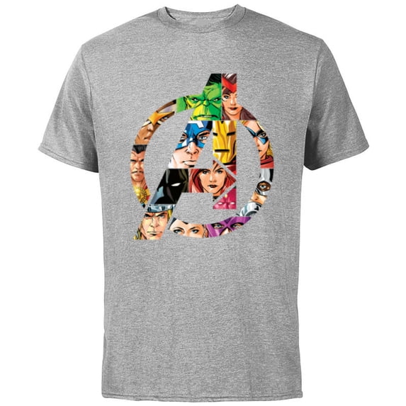 Marvel Avengers 60th Anniversary A-Logo Symbol Circle Faces- Short Sleeve Cotton T-Shirt for Adults - Customized-Athletic Heather