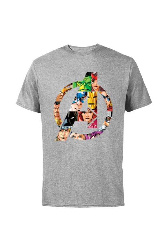 Avengers 60th Anniversary A-Logo Symbol Circle Faces- Short Sleeve Cotton T-Shirt for Adults - Customized-Athletic Heather