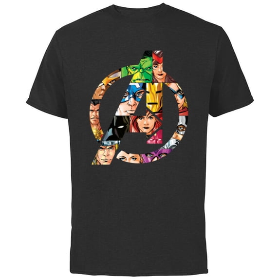 Marvel Avengers 60th Anniversary A-Logo Symbol Circle Faces- Short Sleeve Cotton T-Shirt for Adults - Customized-Black