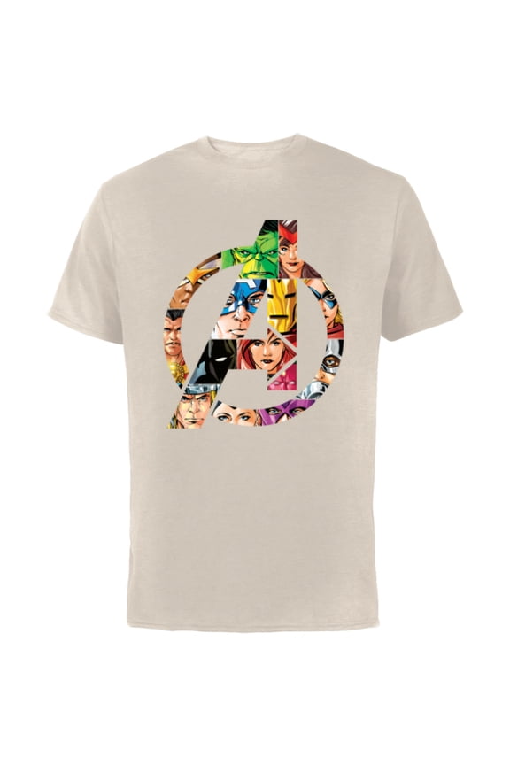 Avengers 60th Anniversary A-Logo Symbol Circle Faces- Short Sleeve Cotton T-Shirt for Adults - Customized-Natural