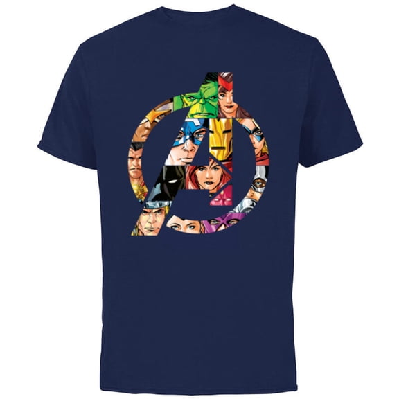 Marvel Avengers 60th Anniversary A-Logo Symbol Circle Faces- Short Sleeve Cotton T-Shirt for Adults - Customized-Navy