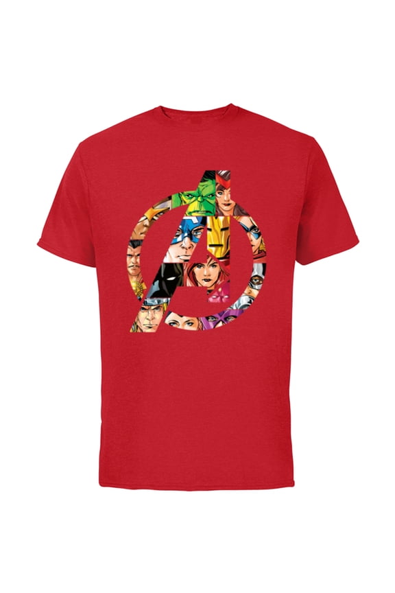 Avengers 60th Anniversary A-Logo Symbol Circle Faces- Short Sleeve Cotton T-Shirt for Adults - Customized-Red
