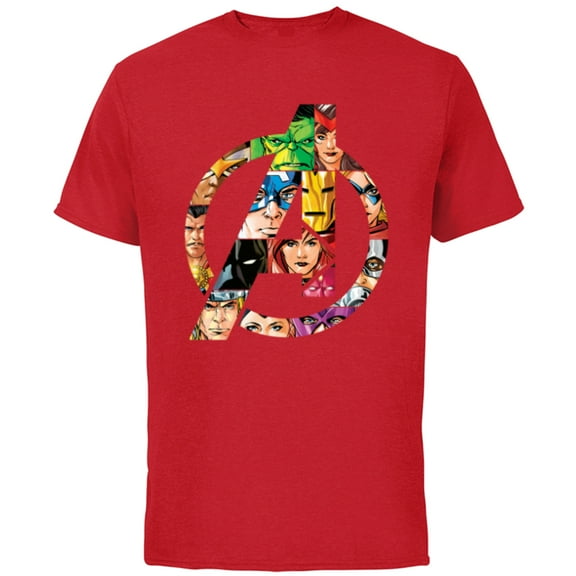 Marvel Avengers 60th Anniversary A-Logo Symbol Circle Faces- Short Sleeve Cotton T-Shirt for Adults - Customized-Red