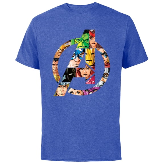 Marvel Avengers 60th Anniversary A-Logo Symbol Circle Faces- Short Sleeve Cotton T-Shirt for Adults - Customized-Royal Heather