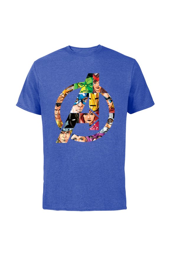 Avengers 60th Anniversary A-Logo Symbol Circle Faces- Short Sleeve Cotton T-Shirt for Adults - Customized-Royal Heather