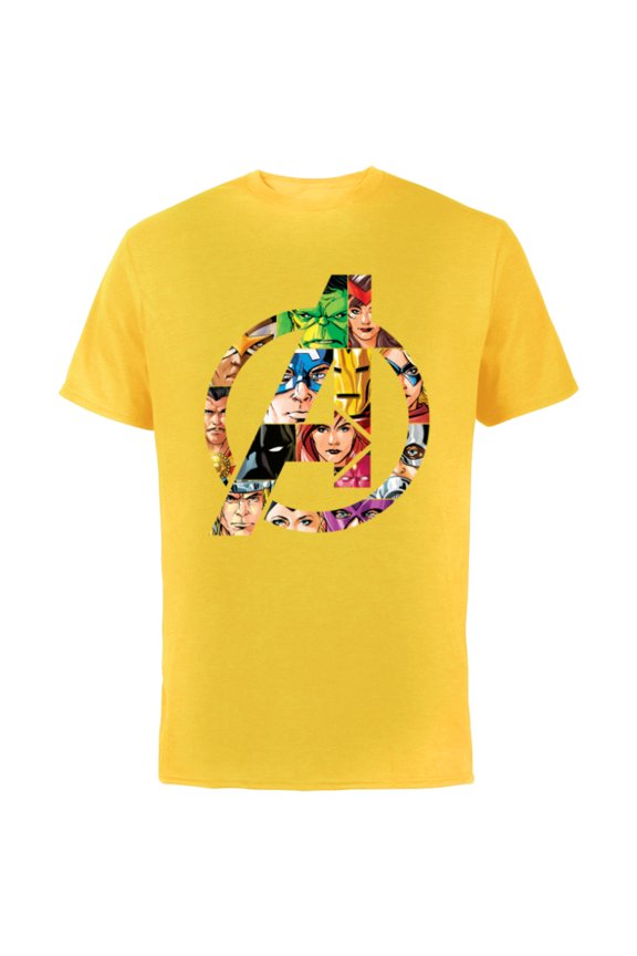 Avengers 60th Anniversary A-Logo Symbol Circle Faces- Short Sleeve Cotton T-Shirt for Adults - Customized-Yellow