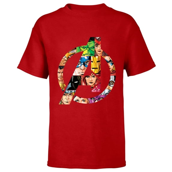 Marvel Avengers 60th Anniversary A-Logo Symbol Circle Faces- Short Sleeve T-Shirt for Kids - Customized-Red