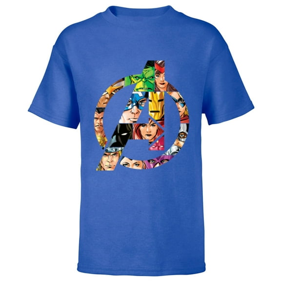 Marvel Avengers 60th Anniversary A-Logo Symbol Circle Faces- Short Sleeve T-Shirt for Kids - Customized-Royal
