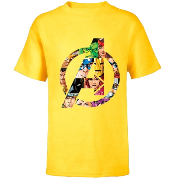 Marvel Avengers 60th Anniversary A-Logo Symbol Circle Faces- Short Sleeve T-Shirt for Kids - Customized-Yellow