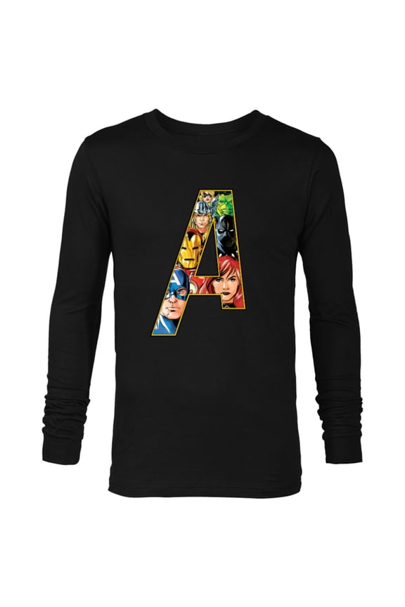 Avengers 60th Anniversary A-Logo Symbol Faces- Long Sleeve T-Shirt for Men - Customized-Black