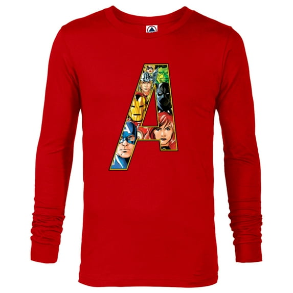 Marvel Avengers 60th Anniversary A-Logo Symbol Faces- Long Sleeve T-Shirt for Men - Customized-New Red