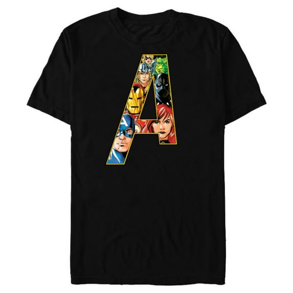 Marvel Avengers 60th Anniversary A-Logo Symbol Faces- Short Sleeve Blended T-Shirt for Adults - Customized-Black