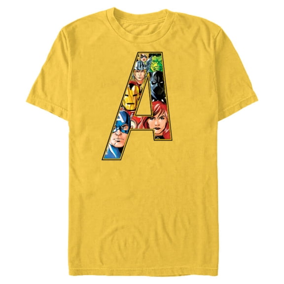 Marvel Avengers 60th Anniversary A-Logo Symbol Faces- Short Sleeve Blended T-Shirt for Adults - Customized-Yellow