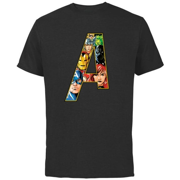 Marvel Avengers 60th Anniversary A-Logo Symbol Faces- Short Sleeve Cotton T-Shirt for Adults - Customized-Black