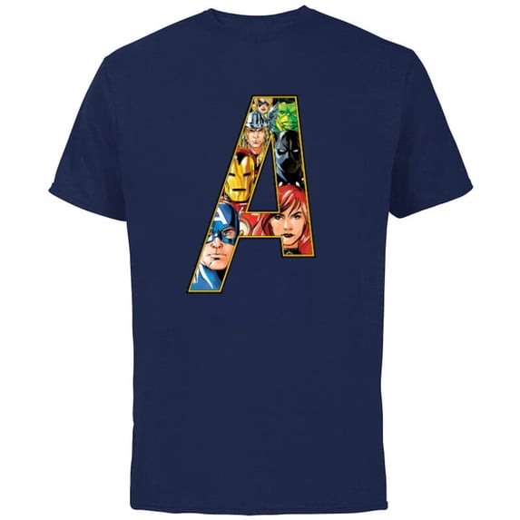 Marvel Avengers 60th Anniversary A-Logo Symbol Faces- Short Sleeve Cotton T-Shirt for Adults - Customized-Navy