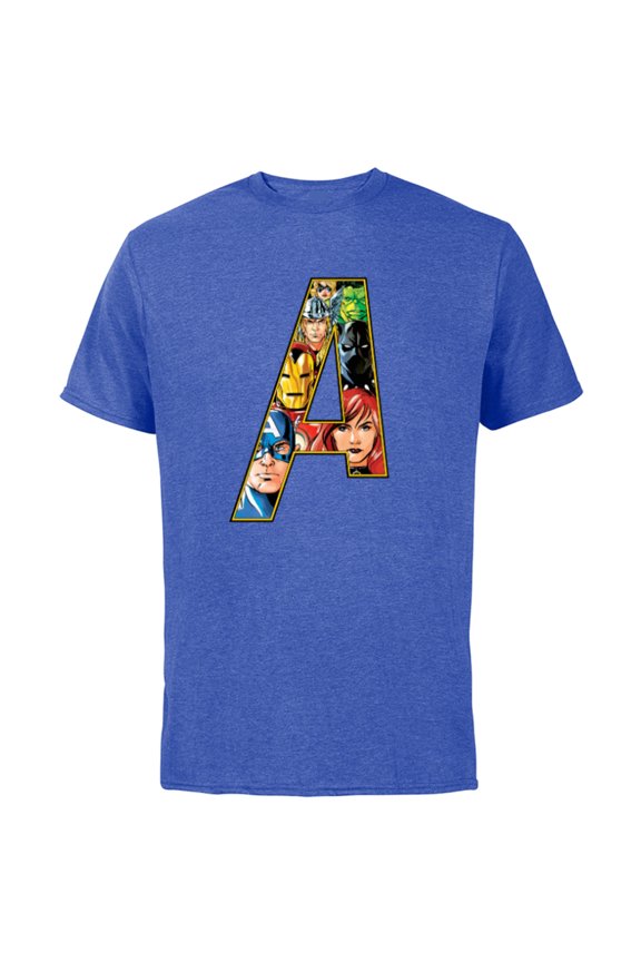 Avengers 60th Anniversary A-Logo Symbol Faces- Short Sleeve Cotton T-Shirt for Adults - Customized-Royal Heather