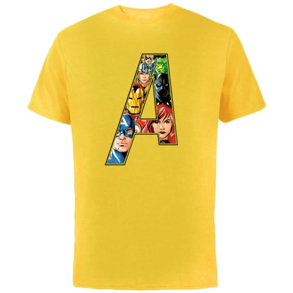 Marvel Avengers 60th Anniversary A-Logo Symbol Faces- Short Sleeve Cotton T-Shirt for Adults - Customized-Yellow