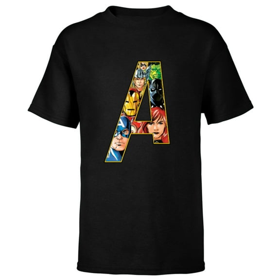 Marvel Avengers 60th Anniversary A-Logo Symbol Faces- Short Sleeve T-Shirt for Kids - Customized-Black