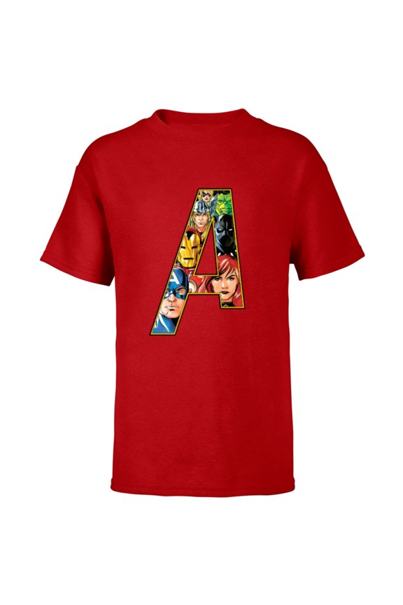 Avengers 60th Anniversary A-Logo Symbol Faces- Short Sleeve T-Shirt for Kids - Customized-Red