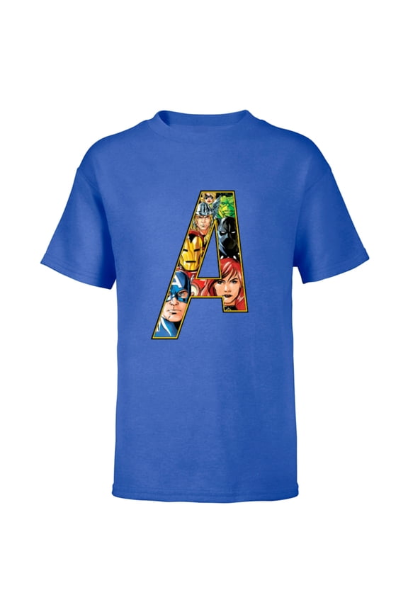 Avengers 60th Anniversary A-Logo Symbol Faces- Short Sleeve T-Shirt for Kids - Customized-Royal