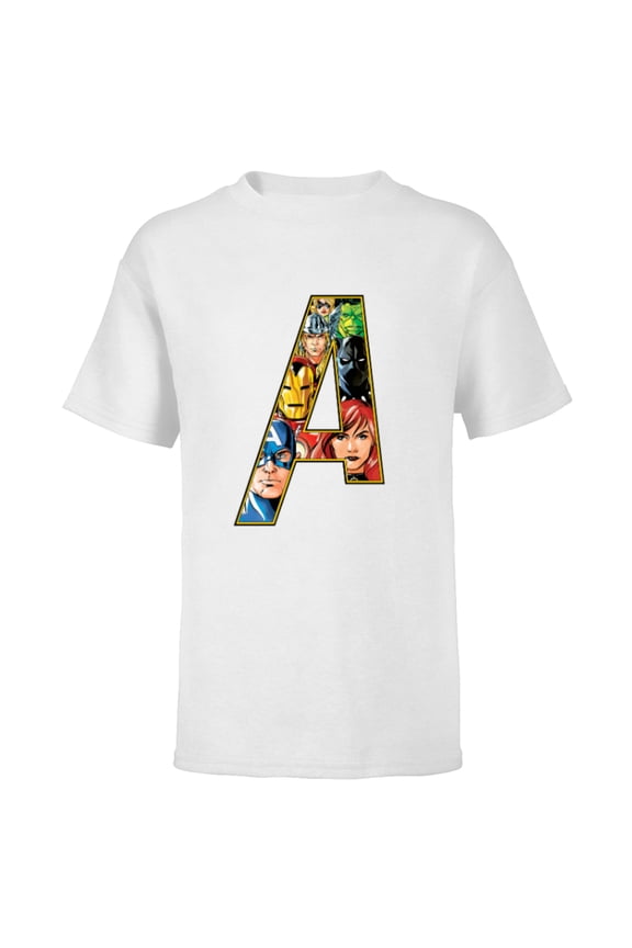 Avengers 60th Anniversary A-Logo Symbol Faces- Short Sleeve T-Shirt for Kids - Customized-White