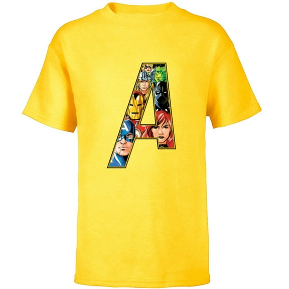 Marvel Avengers 60th Anniversary A-Logo Symbol Faces- Short Sleeve T-Shirt for Kids - Customized-Yellow