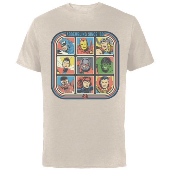 Marvel Avengers 60th Anniversary Assembling Since ’63 Retro- Short Sleeve Cotton T-Shirt for Adults - Customized-Natural