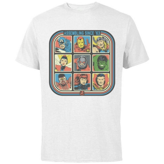 Marvel Avengers 60th Anniversary Assembling Since ’63 Retro- Short Sleeve Cotton T-Shirt for Adults - Customized-White