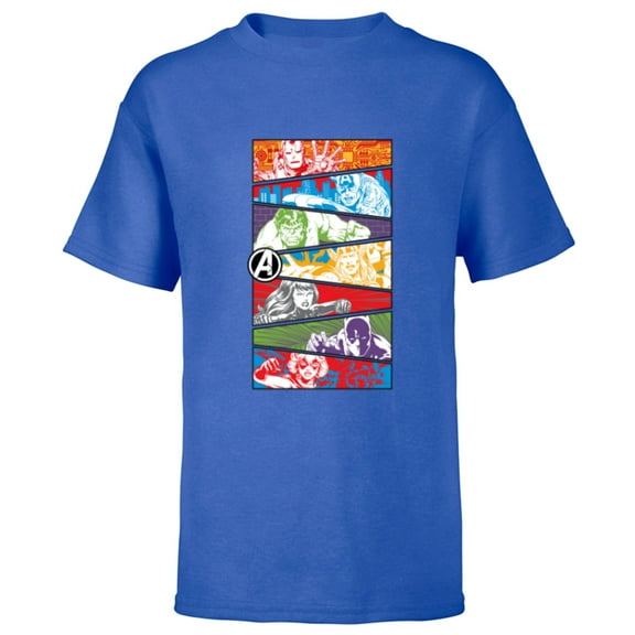 Marvel Avengers 60th Anniversary Classic Color Slices Retro- Short Sleeve T-Shirt for Kids - Customized-Royal