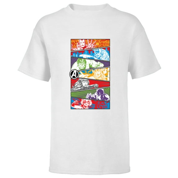 Marvel Avengers 60th Anniversary Classic Color Slices Retro- Short Sleeve T-Shirt for Kids - Customized-White