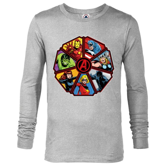 Marvel Avengers 60th Anniversary Classic Comic Hero Shield- Long Sleeve T-Shirt for Men - Customized-Athletic Heather