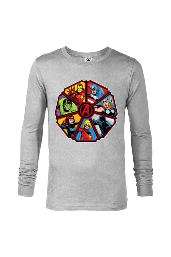 Avengers 60th Anniversary Classic Comic Hero Shield- Long Sleeve T-Shirt for Men - Customized-Athletic Heather
