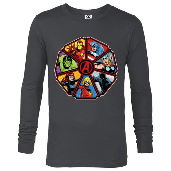 Marvel Avengers 60th Anniversary Classic Comic Hero Shield- Long Sleeve T-Shirt for Men - Customized-Charcoal Heather